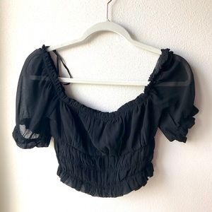 Black Puff Sleeved Crop Top